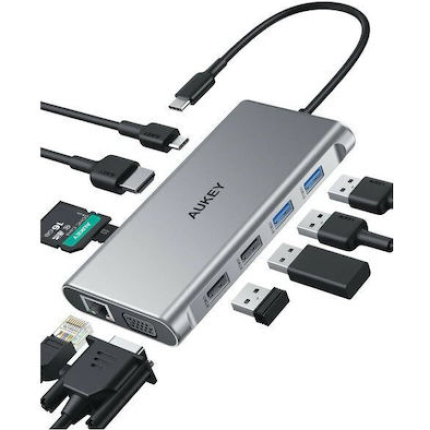 Aukey USB-C / USB-A Docking Station με 4K PD Ethernet Γκρι (AIAUKACBC890000)