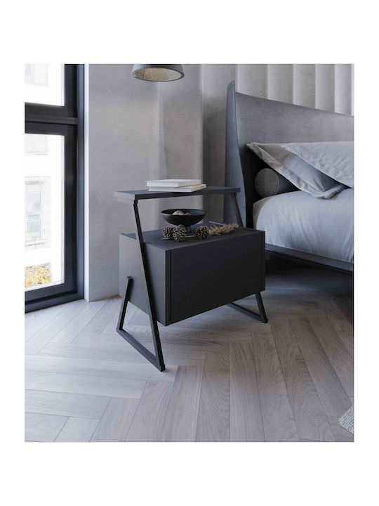 Μοντέρνο Κομοδίνο Συρτάρι & Μεταλλικό Σκελετό Ανθρακί 44.4x42x56cm - Image 1