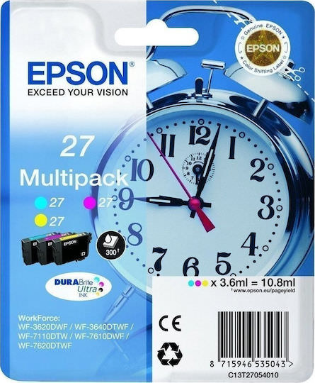Epson 27 Γνήσιο Πακέτο 3 Μελανιών Εκτυπωτή InkJet Κίτρινο / Κυανό / Ματζέντα (C13T27054010 C13T27054012) - Image 1