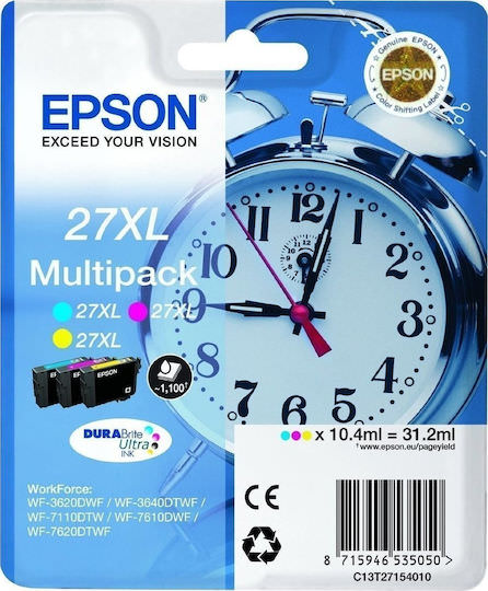 Epson 27XL Γνήσιο Πακέτο 3 Μελανιών Εκτυπωτή InkJet Κίτρινο / Κυανό / Ματζέντα (C13T27154010 C13T27154012) - Image 1