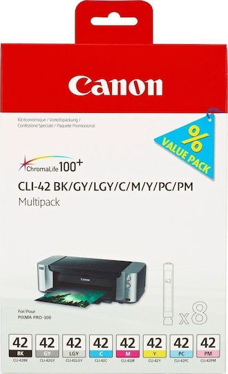 Canon CLI-42 Γνήσιο Πακέτο 8 Μελανιών Εκτυπωτή InkJet Photo Κυανό / Photo Ματζέντα / Ανοιχτό Γκρι / Γκρι / Κίτρινο / Κυανό / Ματζέντα / Μαύρο (6384B010) - Image 1
