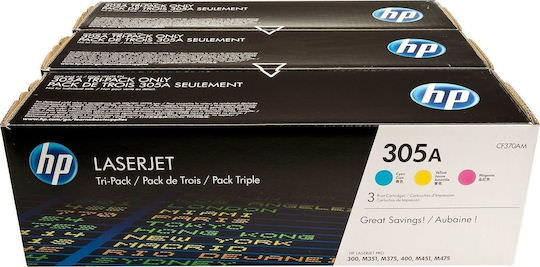 HP 305A Γνήσιο Multipack Toner Laser Εκτυπωτή Κυανό/Κίτρινο/Ματζέντα 3τμχ CF370AM - Image 1