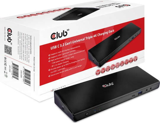 Club3D USB-C Docking Station με HDMI/DisplayPort 4K PD Ethernet και συνδεση 3 Οθονών Μαύρο (CSV-1562) - Image 1