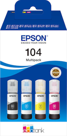 Epson 104 Γνήσιο Πακέτο 4 Μελανιών Εκτυπωτή InkJet Κίτρινο / Κυανό / Ματζέντα / Μαύρο (C13T00P640) - Image 1