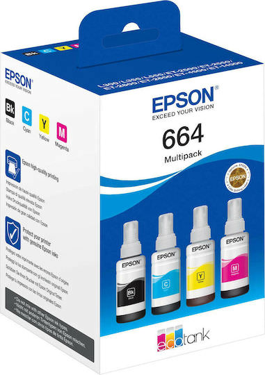Epson 664 Γνήσιο Πακέτο 4 Μελανιών Εκτυπωτή InkJet Κίτρινο / Κυανό / Ματζέντα / Μαύρο (C13T664640) - Image 1