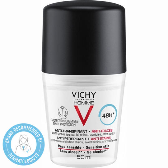 Vichy Homme Anti-Stains Roll-On Κατά των Λευκών & Κίτρινων Λεκέδων Αποσμητικό 48h σε Roll-On 50ml - Image 1