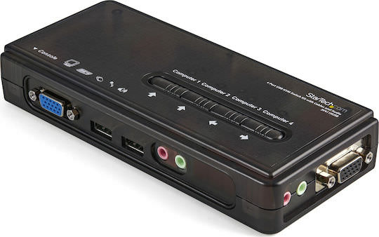 StarTech 4 Port Black USB KVM Switch Kit with Cables and Audio - Image 1