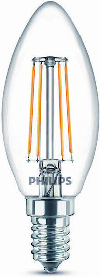 Philips Λάμπα LED 4.3W 97mm για Ντουί E14 και Σχήμα B35 Θερμό Λευκό 470lm - Image 1