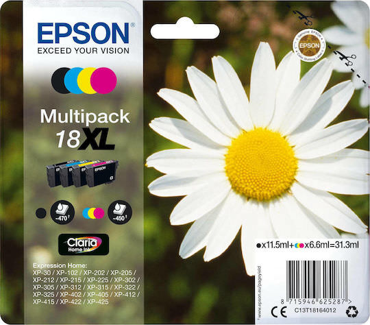 Epson 18XL Γνήσιο Πακέτο 4 Μελανιών Εκτυπωτή InkJet Κίτρινο / Κυανό / Ματζέντα / Μαύρο (C13T18164010 C13T18164012) - Image 1