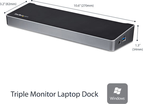 StarTech USB-A Docking Station με HDMI/DisplayPort 4K PD Ethernet και συνδεση 3 Οθονών Μαύρο (USB3DOCKH2DP) - Image 1