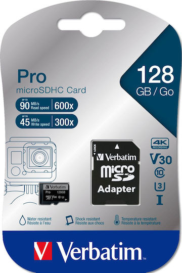 Verbatim Pro microSDXC 128GB Class 10 U3 V30 UHS-I με αντάπτορα - Image 1