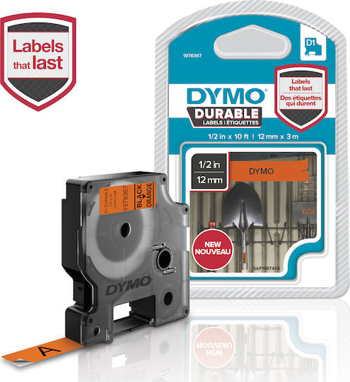 Dymo Ταινία Ετικετογράφου 3m x 12mm σε Πορτοκαλί Χρώμα - Image 1