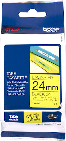 Brother Ταινία Ετικετογράφου 8m x 24mm σε Κίτρινο Χρώμα - Image 1