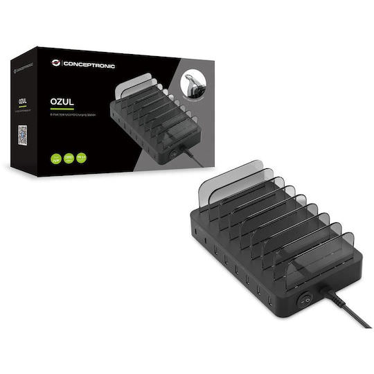 Conceptronic Βάση Φόρτισης με 6 Θύρες USB-A και 2 Θύρες USB-C 75W Power Delivery σε Μαύρο χρώμα (OZUL02B) - Image 1