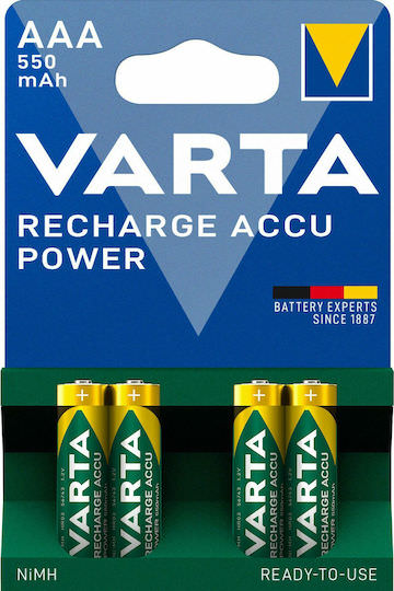 Varta Recharge Accu Power Επαναφορτιζόμενες Μπαταρίες AAA Ni-MH 550mAh 1.2V 4τμχ - Image 1