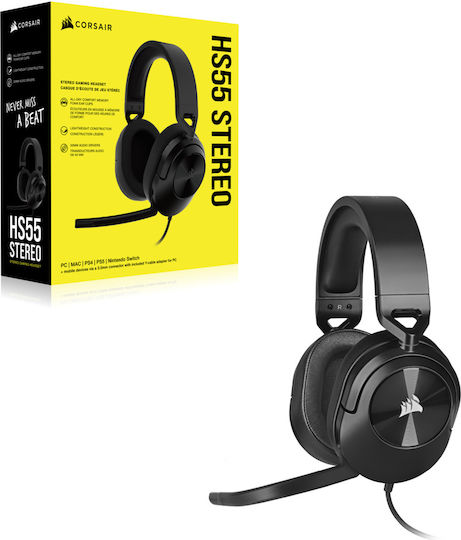 Corsair HS55 Stereo Over Ear Gaming Headset με σύνδεση 3.5mm Carbon - Image 1