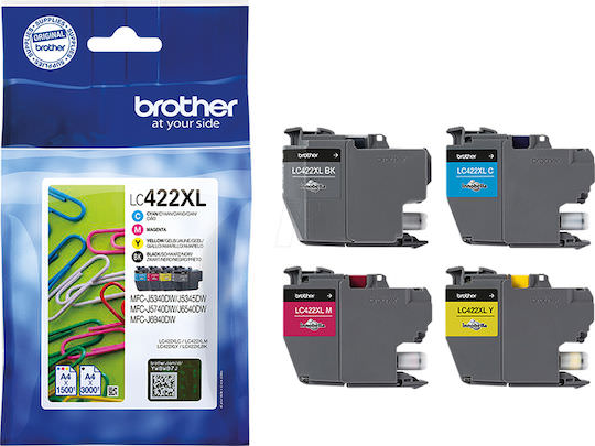 Brother LC422XL Γνήσιο Πακέτο 4 Μελανιών Εκτυπωτή InkJet Κίτρινο / Κυανό / Ματζέντα / Μαύρο (LC-422XLVAL) - Image 1
