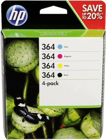 HP 364 Γνήσιο Πακέτο 4 Μελανιών Εκτυπωτή InkJet Κίτρινο / Κυανό / Ματζέντα / Μαύρο (N9J73AE) - Image 1