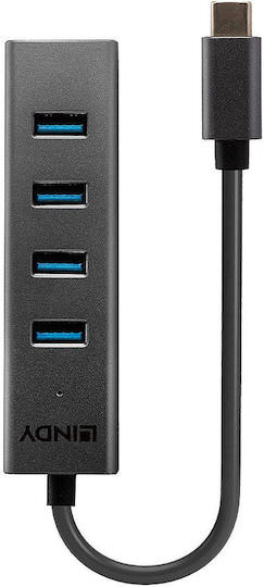Lindy USB 3.2 Hub 4 Θυρών με σύνδεση USB-C Γκρι - Image 1