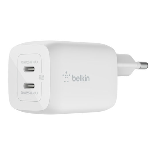 Belkin Φορτιστής Χωρίς Καλώδιο GaN με 2 Θύρες USB-C 65W Power Delivery Λευκός (Boost Charge Pro) - Image 1