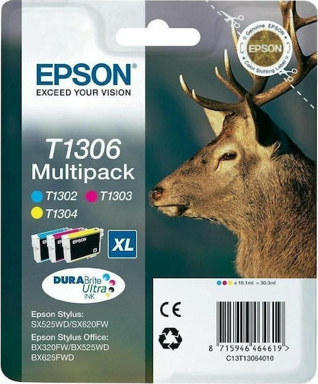 Epson T1306 Γνήσιο Πακέτο 3 Μελανιών Εκτυπωτή InkJet Κίτρινο / Κυανό / Ματζέντα (C13T13064010 C13T13064012) - Image 1