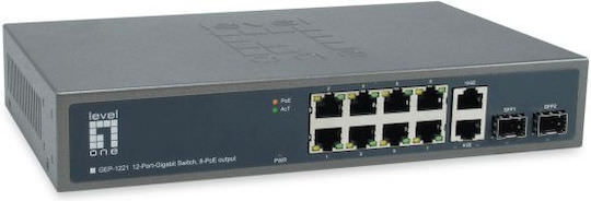 Level One GEP-1221 Unmanaged L2 PoE++ Switch με 10 Θύρες Gigabit (1Gbps) Ethernet και 2 SFP Θύρες - Image 1