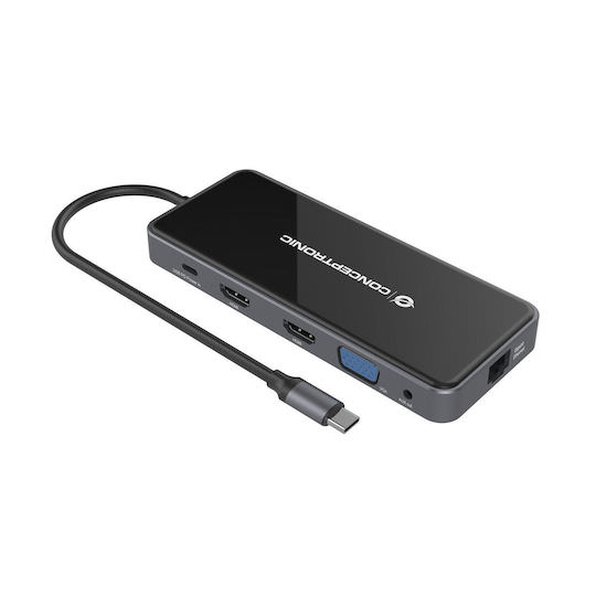 Conceptronic USB-C Docking Station με HDMI 4K PD Ethernet και συνδεση 2 Οθονών Μαύρο (DONN15G) - Image 1