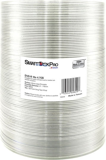Verbatim SmartDisk Pro Εγγράψιμα DVD-R 16x Printable 4.7GB 100τμχ - Image 1