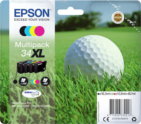 Epson 34XL Γνήσιο Πακέτο 4 Μελανιών Εκτυπωτή InkJet Κίτρινο / Κυανό / Ματζέντα / Μαύρο (C13T34764010) - Image 1