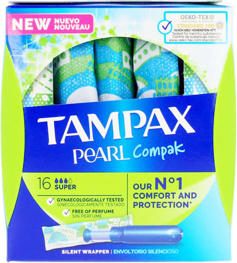 Tampax Ταμπόν Pearl Compak Super με Απλικατέρ για Αυξημένη Ροή 16τμχ - Image 1