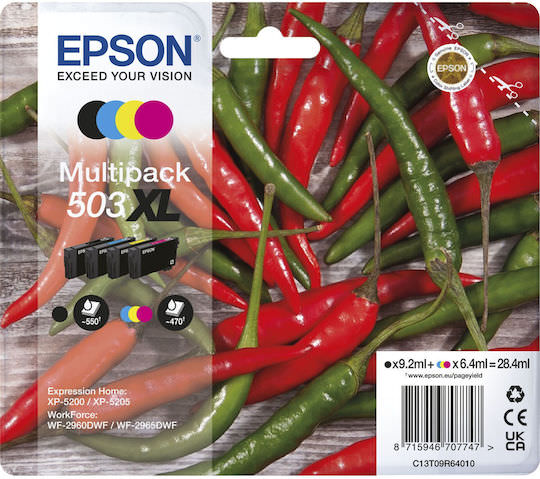 Epson 503XL Γνήσιο Πακέτο 4 Μελανιών Εκτυπωτή InkJet Κίτρινο / Κυανό / Ματζέντα / Μαύρο (C13T09R64010) - Image 1