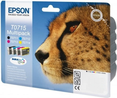 Epson T0715 Γνήσιο Πακέτο 4 Μελανιών Εκτυπωτή InkJet Μαύρο / Πολλαπλό (Color) (C13T07154022) - Image 1