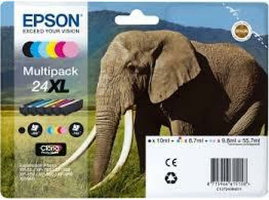 Epson 24XL Γνήσιο Πακέτο 6 Μελανιών Εκτυπωτή InkJet Μαύρο / Πολλαπλό (Color) (C13T24384021) - Image 1