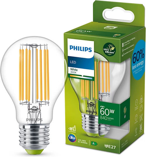 Philips Λάμπα LED 4W για Ντουί E27 και Σχήμα A60 Θερμό Λευκό 840lm - Image 1