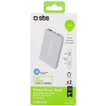 SBS ‎Pocket Line Power Bank 5000mAh με 2 Θύρες USB-A Λευκό - Image 3