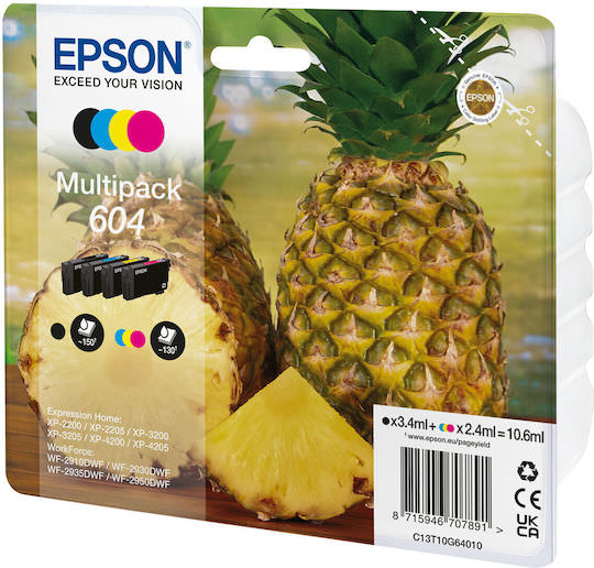 Epson 604 Γνήσιο Πακέτο 4 Μελανιών Εκτυπωτή InkJet Κίτρινο / Κυανό / Ματζέντα / Μαύρο (C13T10G64020) - Image 1