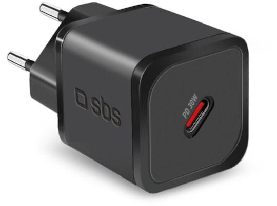 SBS Φορτιστής Χωρίς Καλώδιο GaN με Θύρα USB-C 30W Power Delivery Μαύρος (TRGAN1C30W) - Image 1