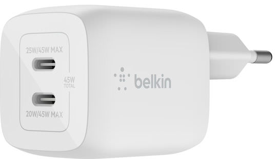 Belkin Φορτιστής Χωρίς Καλώδιο GaN με 2 Θύρες USB-C 45W Power Delivery Λευκός (WCH011vfWH) - Image 1