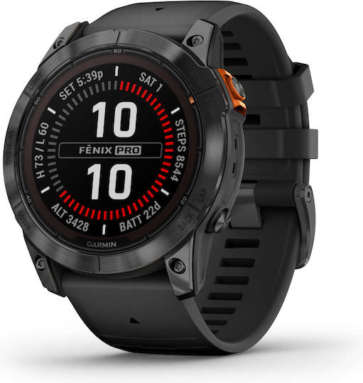 Garmin Fenix 7X Pro Solar Stainless Steel 51mm Αδιάβροχο Smartwatch με Παλμογράφο (Slate Grey with Black Band) - Image 1