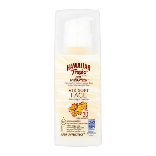 Hawaiian Tropic Air Soft Αδιάβροχη Αντηλιακή Λοσιόν Προσώπου SPF30 50ml - Image 1