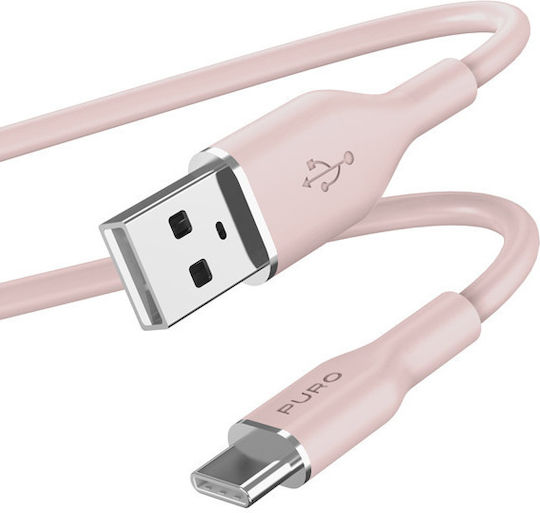 Puro Icon Soft USB 2.0 Cable USB-C male - USB-A 18W Ροζ 1.5m - Image 1