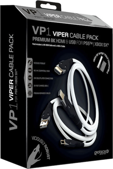 Gioteck Viper Cable Pack (HDMI & USB-C) HDMI 2.1 Braided Cable HDMI male - HDMI male 2m Λευκό - Image 1