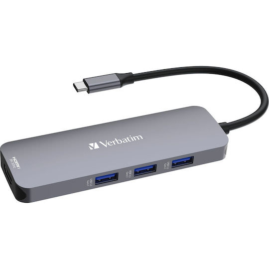 Verbatim USB-C Pro CMH-08 USB-C Docking Station με HDMI 4K PD και σύνδεση 2 Οθονών Γκρι - Image 1