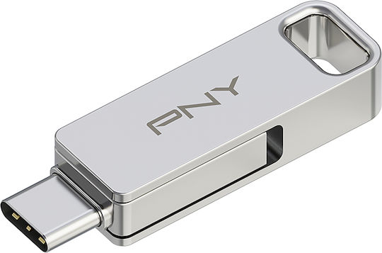 PNY Duo Link 64GB USB 3.2 Stick με σύνδεση USB-A & USB-C Ασημί - Image 1