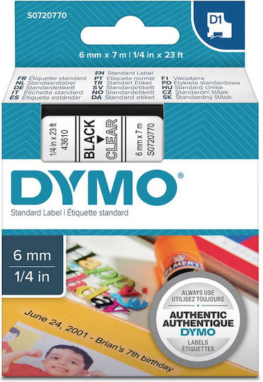 Dymo 43610 Ταινία Ετικετογράφου 7m x 6mm σε Μαύρο Χρώμα - Image 1