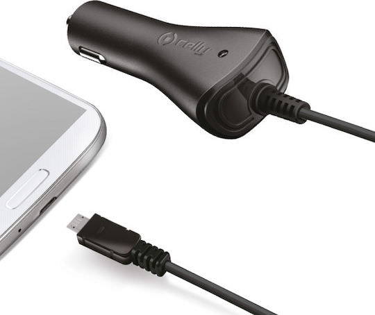 Celly Car Charger 1A Micro USB Φορτιστής Αυτοκινήτου 1A Γρήγορης Φόρτισης μαζί με Καλώδιο Micro-USB Μαύρο Χρώμα - Image 1