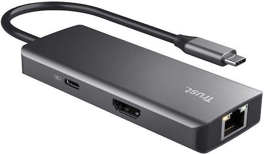 Trust USB 2.0 Hub 10 Θυρών με σύνδεση USB-A / Ethernet Ασημί - Image 1