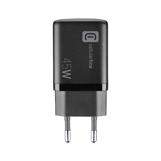 Cellular Line Φορτιστής Χωρίς Καλώδιο GaN με Θύρα USB-A και Θύρα USB-C 45W Μαύρος (ACHUSBGAN2PD45WK) - Image 1