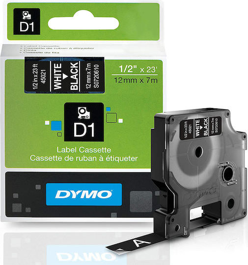 Dymo Ταινία Ετικετογράφου 7m x 12mm σε Μαύρο Χρώμα - Image 1