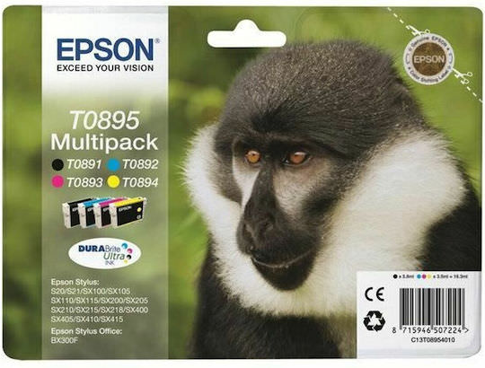 Epson T0895 Γνήσιο Πακέτο 4 Μελανιών Εκτυπωτή InkJet Μαύρο / Πολλαπλό (Color) (C13T08954020) - Image 1